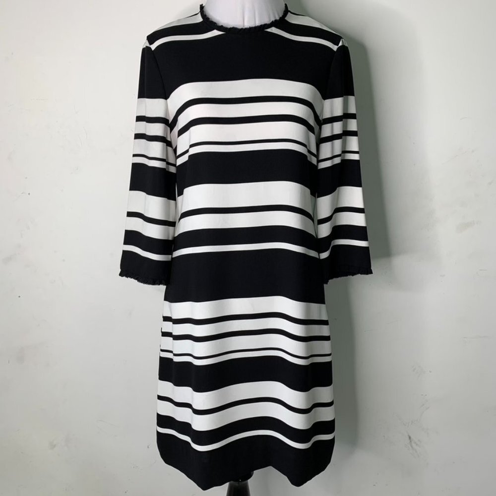 Kate Spade Women's Black White Striped Long Sleeve Shift Dress Size 6